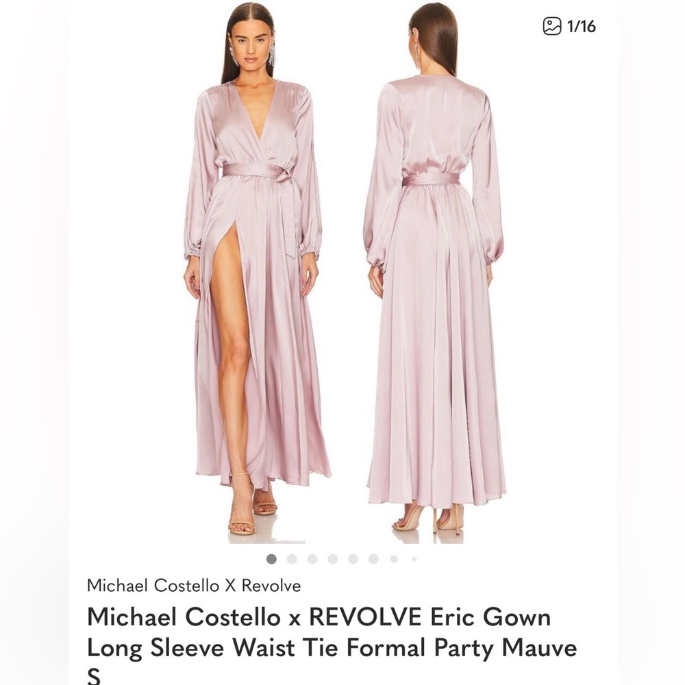 Michael Costello Satin Long Sleeve Dress in Mauve